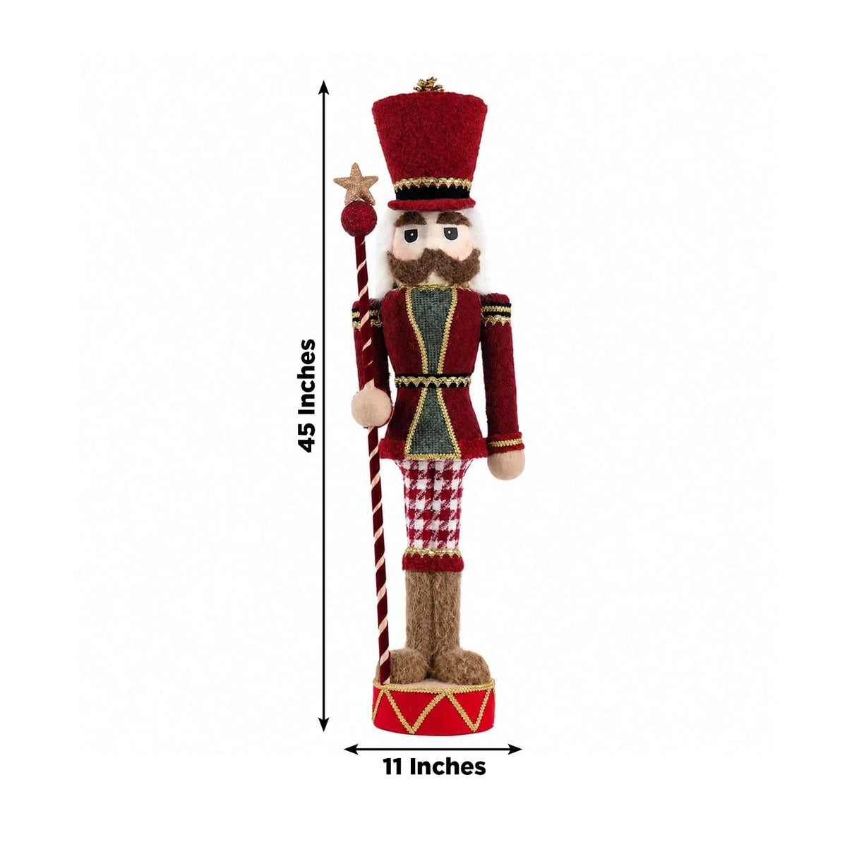 Nutcracker Soldier Figurine with Red Houndstooth Jacket & Pants, Star Staff & Gold Trim - 45" Tall F