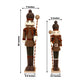 Set of 2 Big & Small Nutcracker Soldier Figurines, 30" & 25" Tall, Brown Knit Jacket & Gold Ball Sta