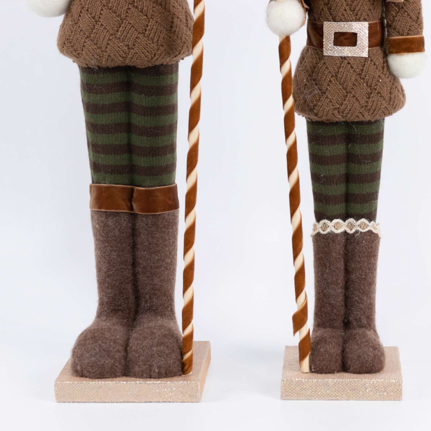 Set of 2 Big & Small Nutcracker Soldier Figurines, 30" & 25" Tall, Brown Knit Jacket & Gold Ball Sta