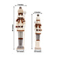 Set of 2 Big & Small Nutcracker Soldier Figurines, 30" & 25" Tall, White Knit Jacket & Pearl-Top Sta