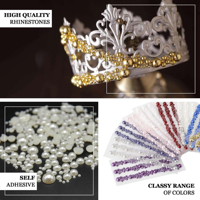 Ivory self-adhesive pearl rhinestone stickers for DIY crafts.