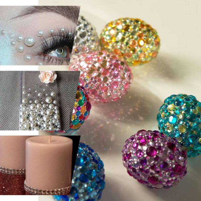 Ivory self-adhesive pearl rhinestone stickers for DIY crafts.