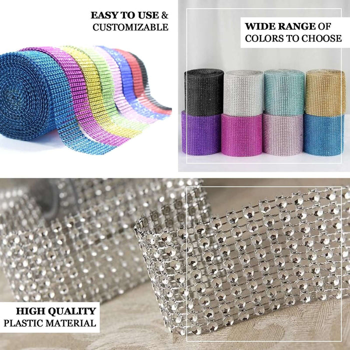 5"x10 Yards Shiny Champagne Diamond Rhinestone Ribbon Wrap Roll, DIY Craft Decor