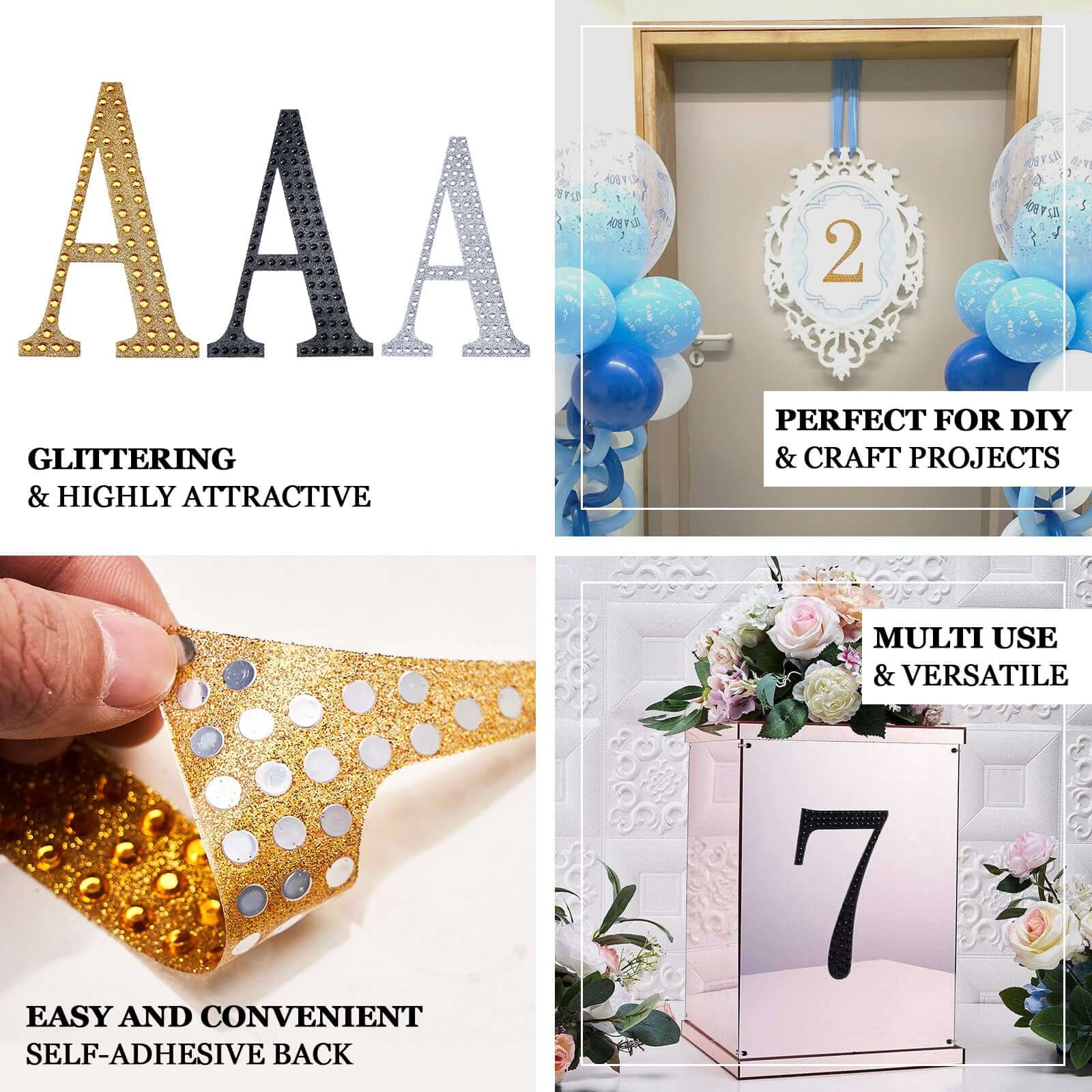 4" Gold Decorative Rhinestone Alphabet Letter Stickers DIY Crafts - U