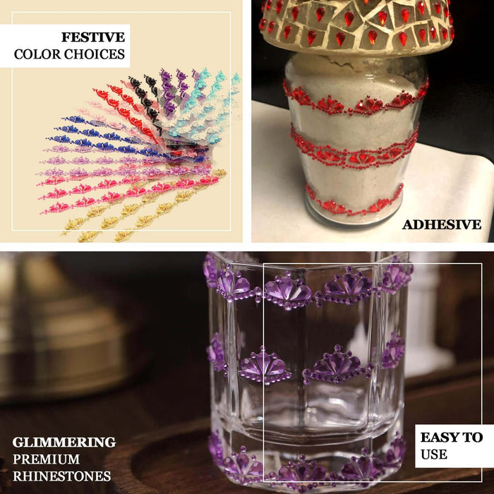 3 Pack | Stick-On Diamond Rhinestone Gems, Gold Self Adhesive Crown DIY Craft Stickers