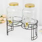 2 Pack Clear Dual Gallon Glass Jars Dispenser With Gold Metal Lids, Juice Beverage Stand With Spigot Included
