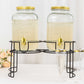 2 Pack Clear Dual Gallon Glass Jars Dispenser With Gold Metal Lids, Juice Beverage Stand With Spigot Included