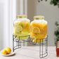 2 Pack Clear Dual Gallon Glass Jars Dispenser With Gold Metal Lids, Juice Beverage Stand With Spigot Included