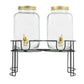 2 Pack Clear Dual Gallon Glass Jars Dispenser With Gold Metal Lids, Juice Beverage Stand With Spigot Included