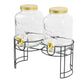 2 Pack Clear Dual Gallon Glass Jars Dispenser With Gold Metal Lids, Juice Beverage Stand With Spigot Included