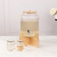 1 Gallon Clear Ribbed Glass Drink Dispenser with Wooden Stand and Lid, Lead Free Countertop Round Juice Jar Beverage Dispenser with Spigot - 14"
