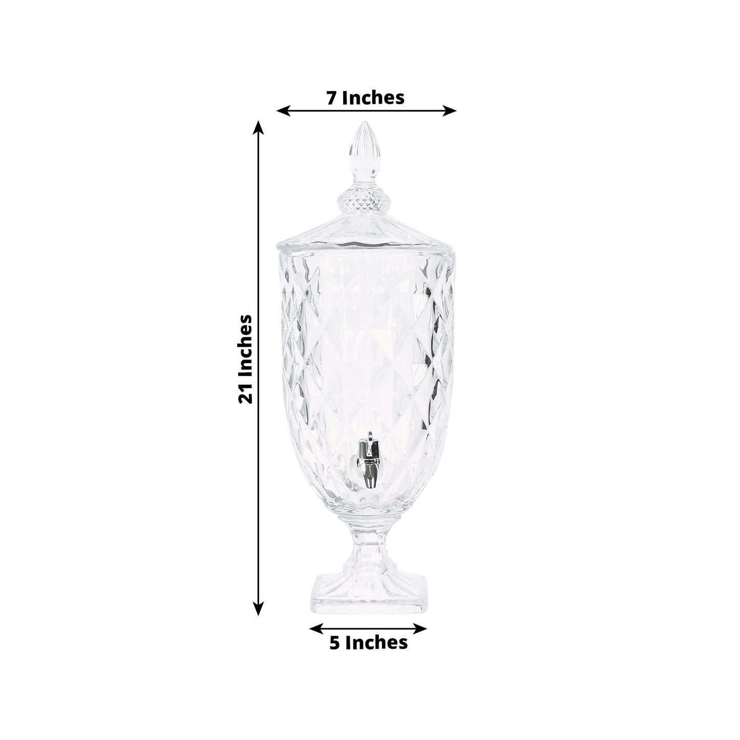 1.3 Gallon Glass Drink Dispenser in Apothecary Jar Style, Diamond Textured Party Beverage Dispenser with Lid and Spigot, Clear - 21" Tall