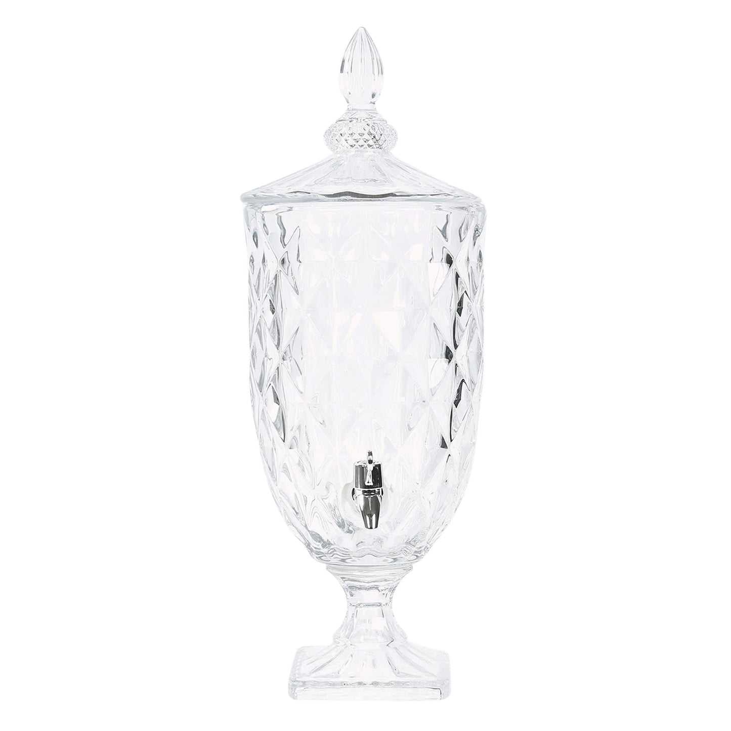 1.3 Gallon Glass Drink Dispenser in Apothecary Jar Style, Diamond Textured Party Beverage Dispenser with Lid and Spigot, Clear - 21" Tall