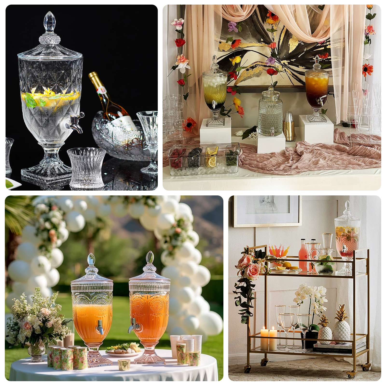 1.3 Gallon Glass Drink Dispenser in Apothecary Jar Style, Diamond Textured Party Beverage Dispenser with Lid and Spigot, Clear - 21" Tall