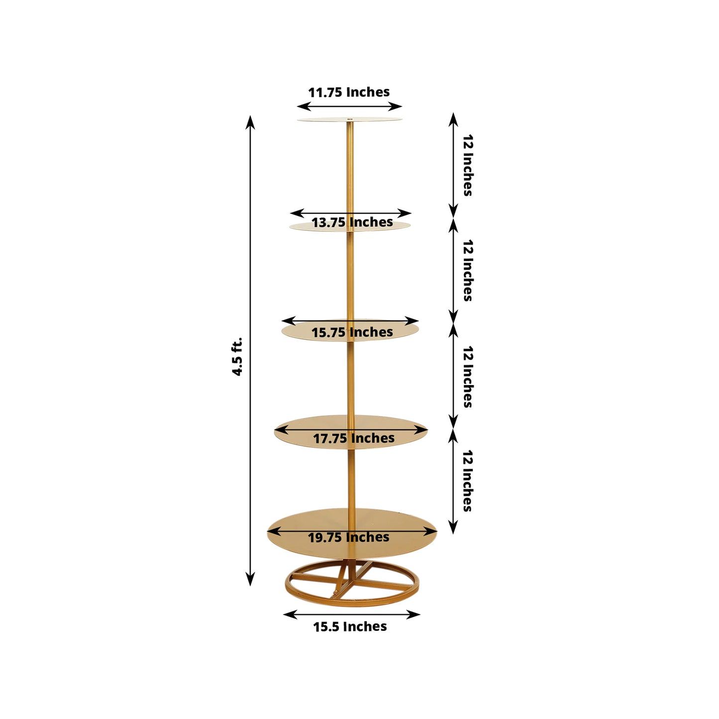 5 Tier Round Gold Metal Cupcake Holder Dessert Display Stand, 4.5ft Tall Champagne Tower Floor Stand