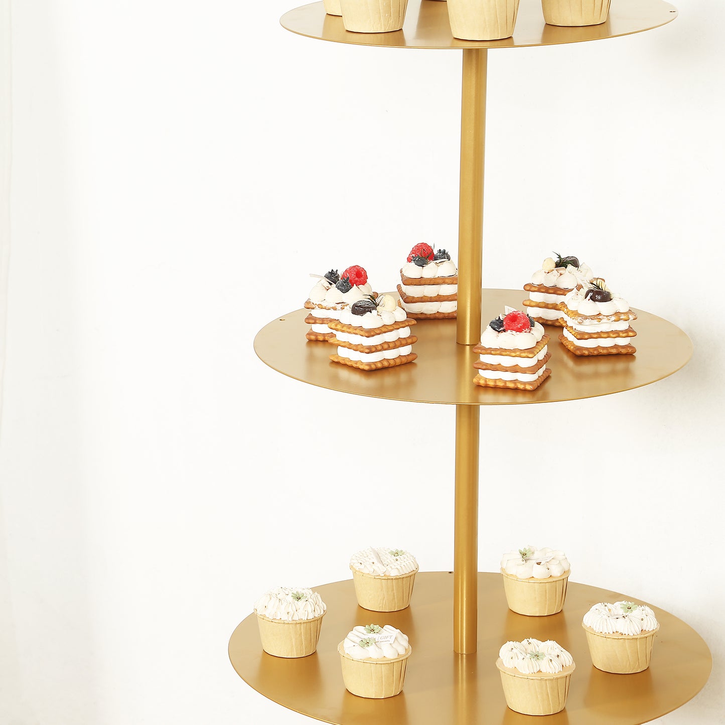 5 Tier Round Gold Metal Cupcake Holder Dessert Display Stand, 4.5ft Tall Champagne Tower Floor Stand