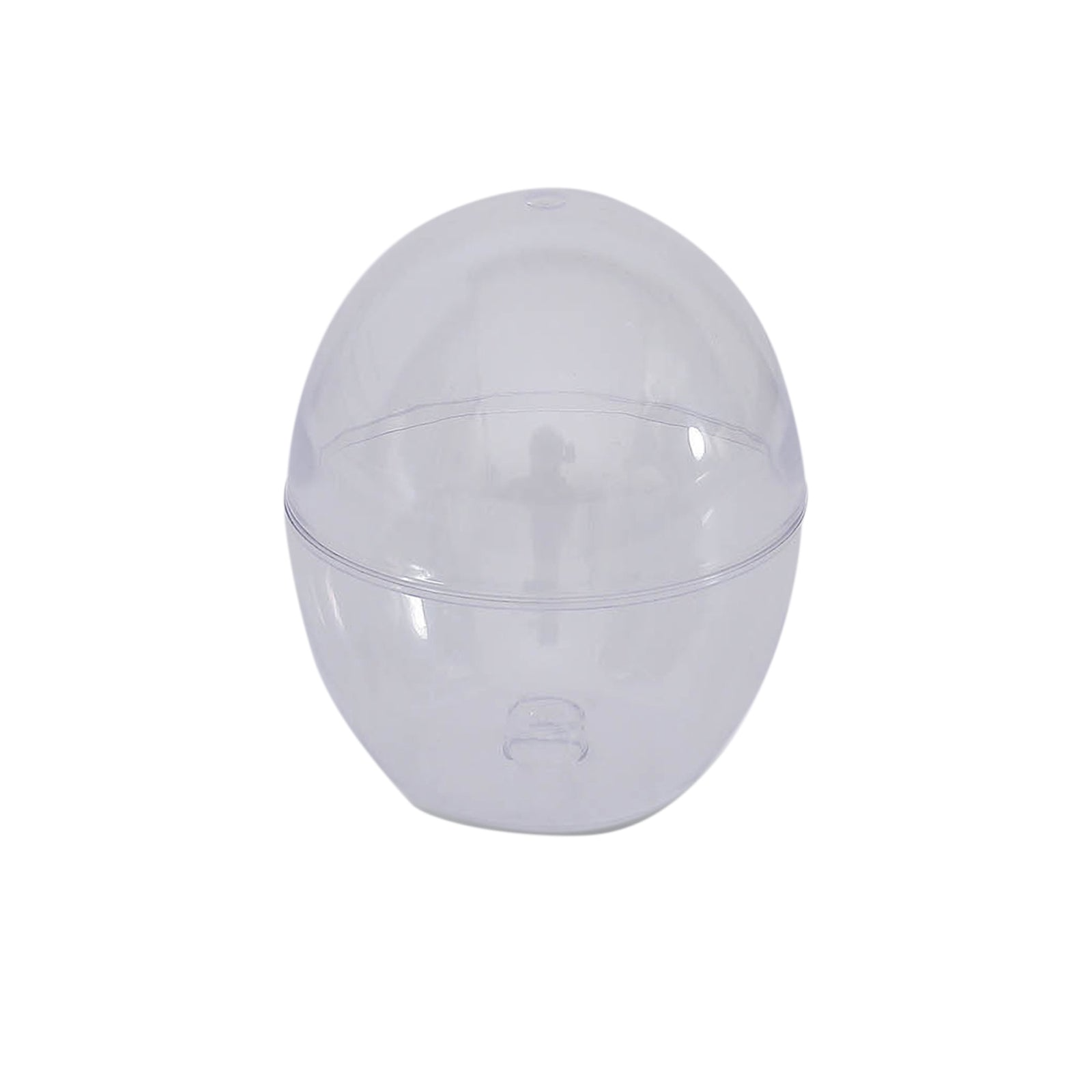 Clear plastic mini egg-shaped candy favor cup with dome lid.