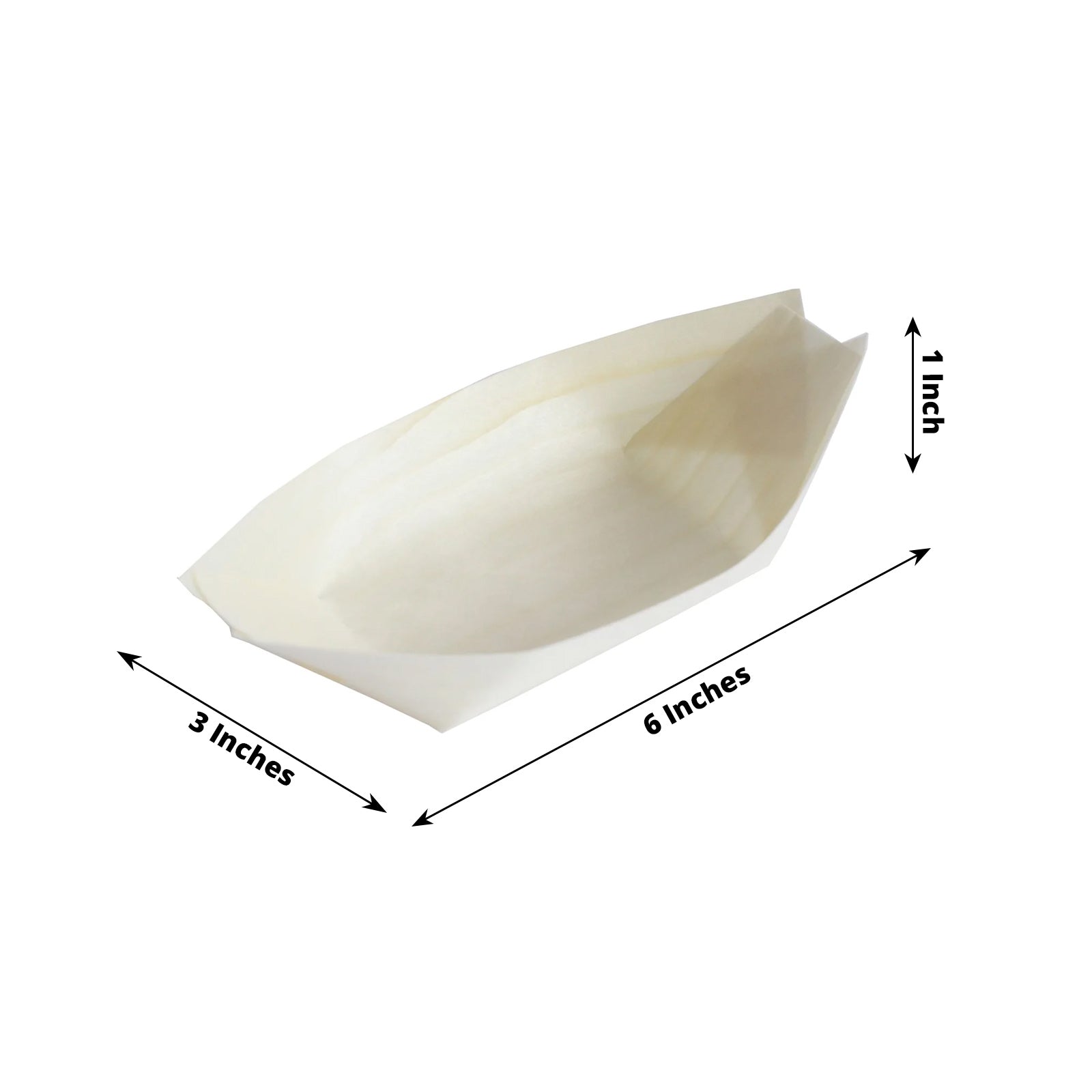 Natural biodegradable wooden boat-shaped food plates, 6 inches, compostable pine wood.