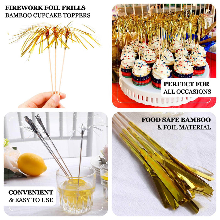 Silver firework frills cake toppers for festive cupcake decoration.