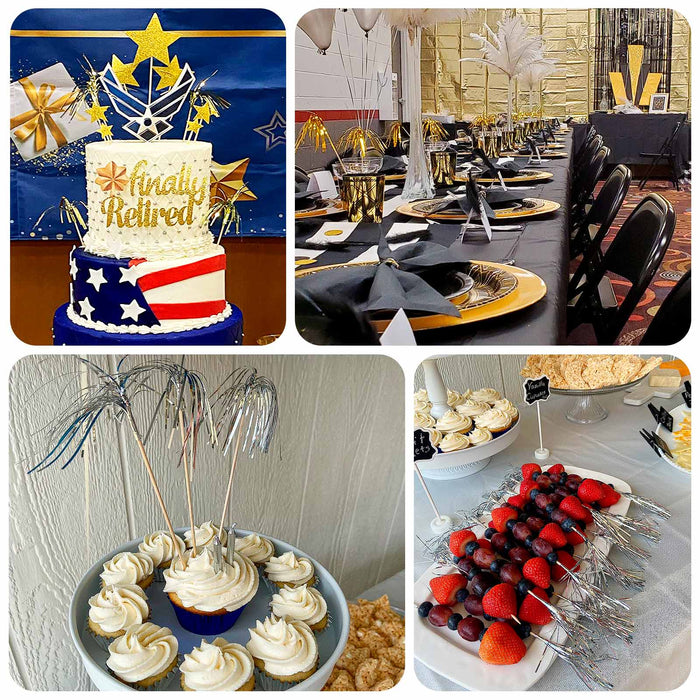 Silver firework frills cake toppers for festive cupcake decorations.