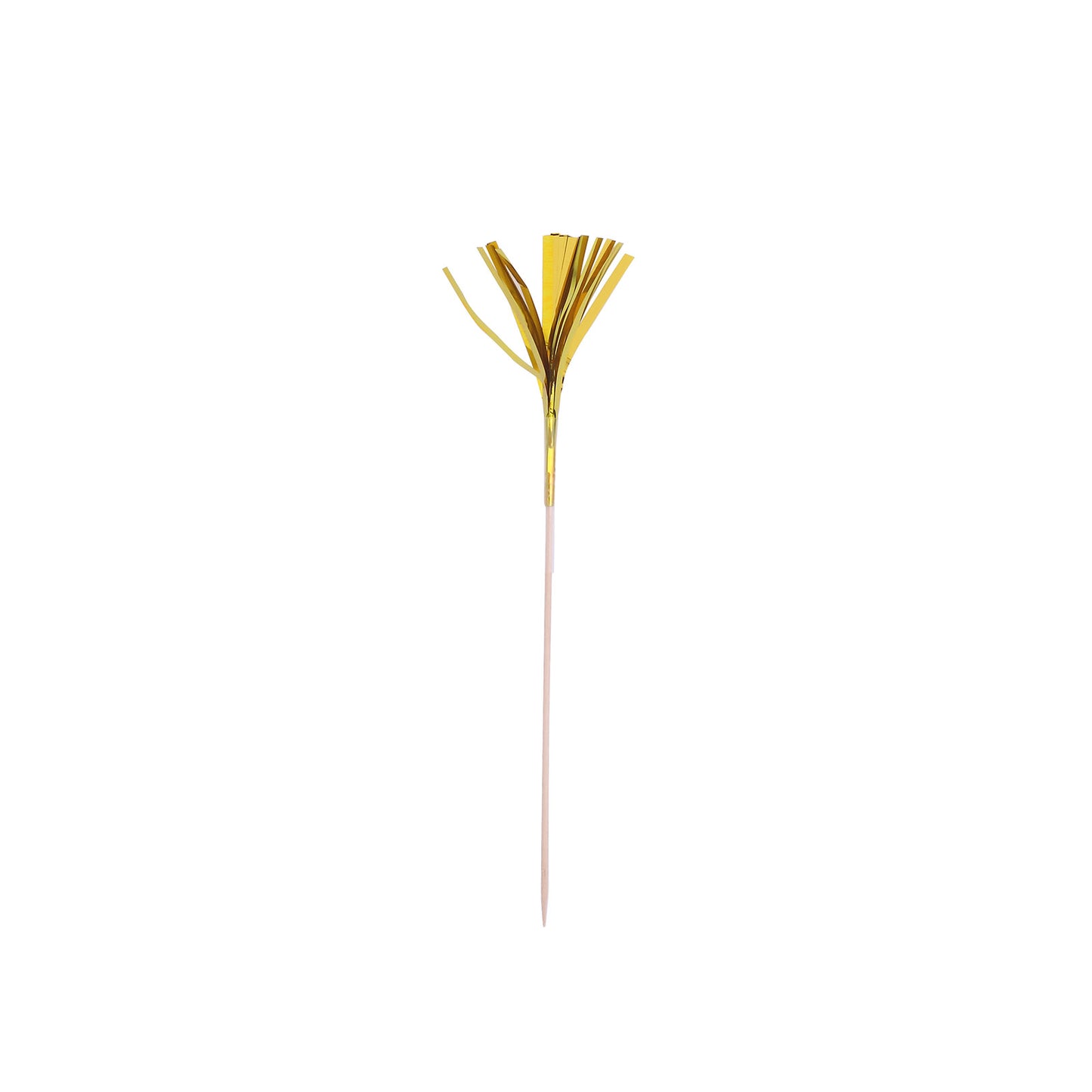 100 Pack 9" Gold Firework Frills Cake Toppers, Cupcake Decoration Picks, Foil Top Bamboo Cocktail Sticks