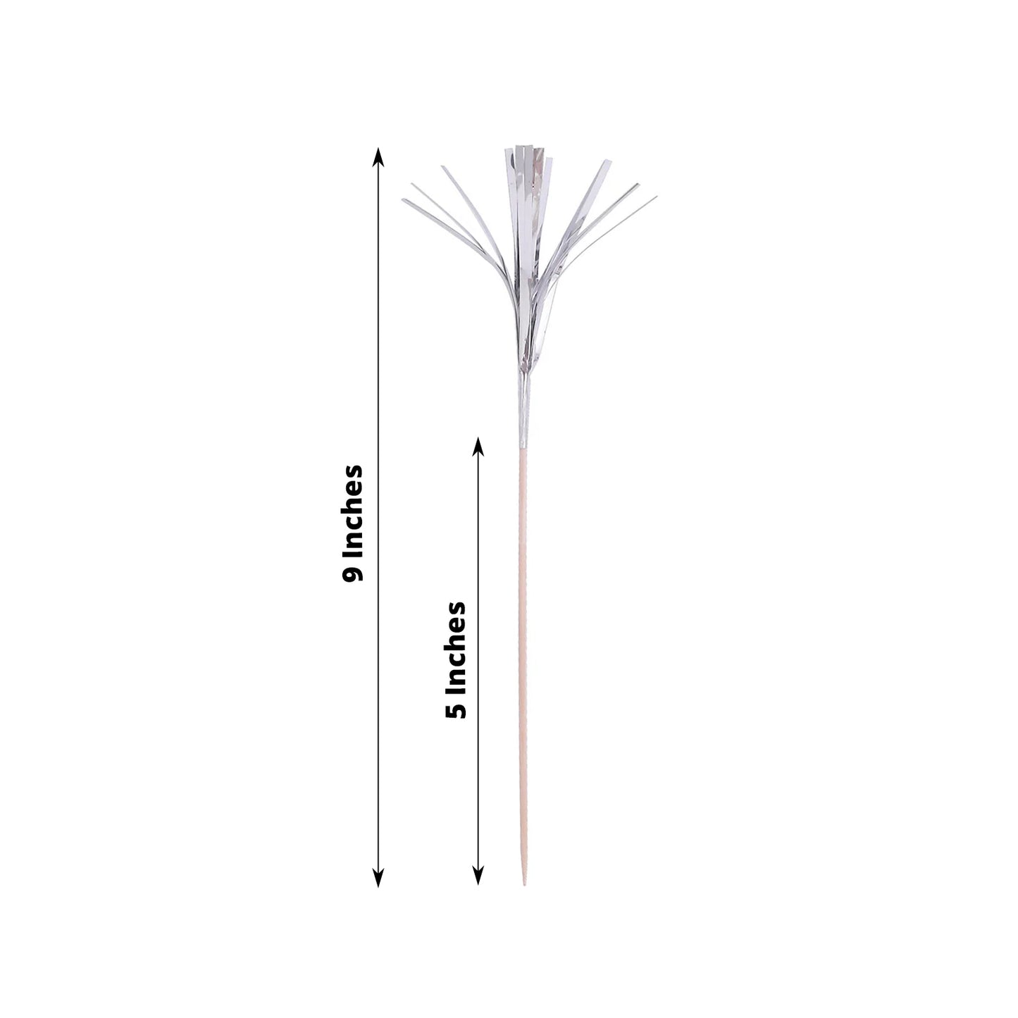 Silver firework frills cake toppers on bamboo sticks for festive decoration.