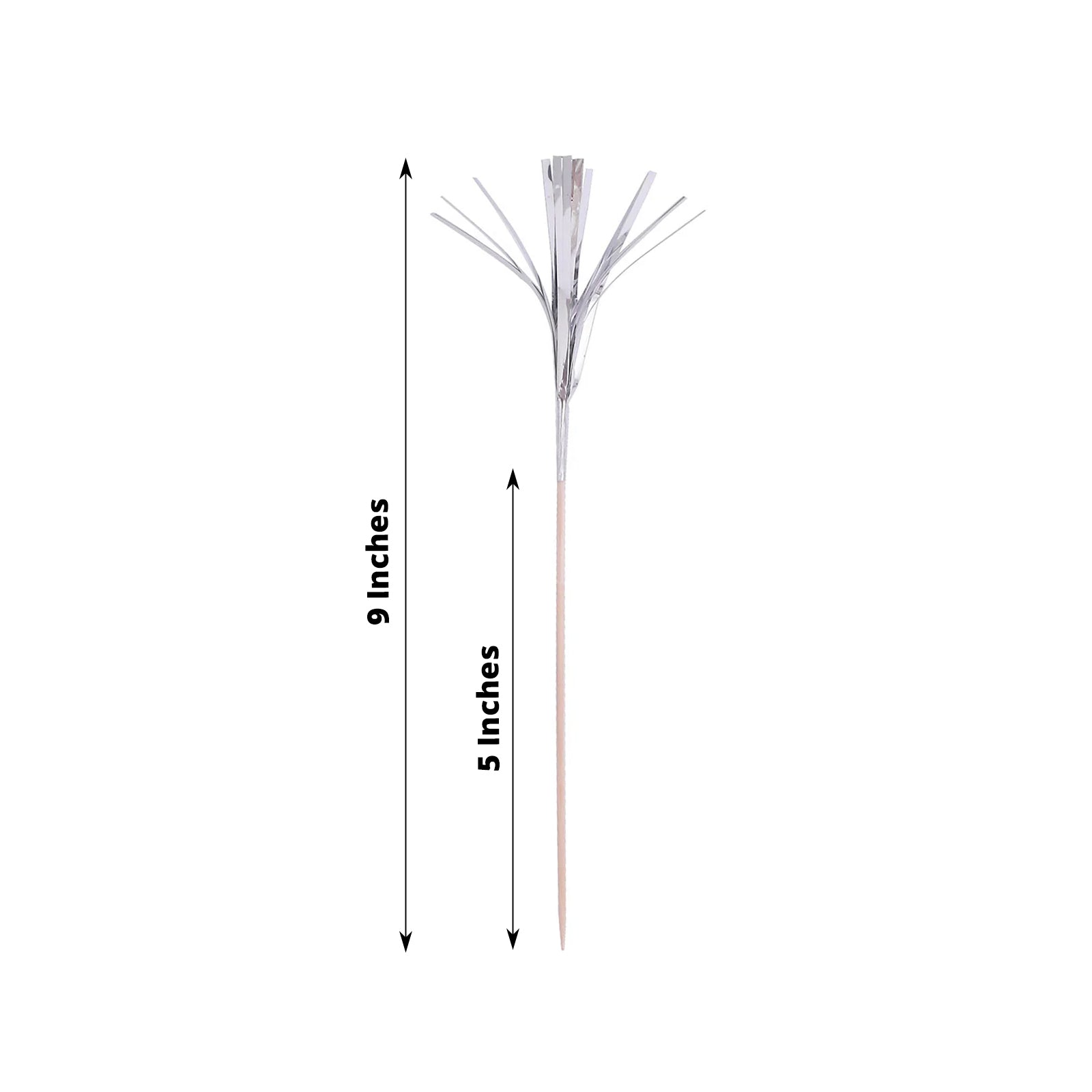 Silver firework frills cake toppers on bamboo sticks for festive decoration.