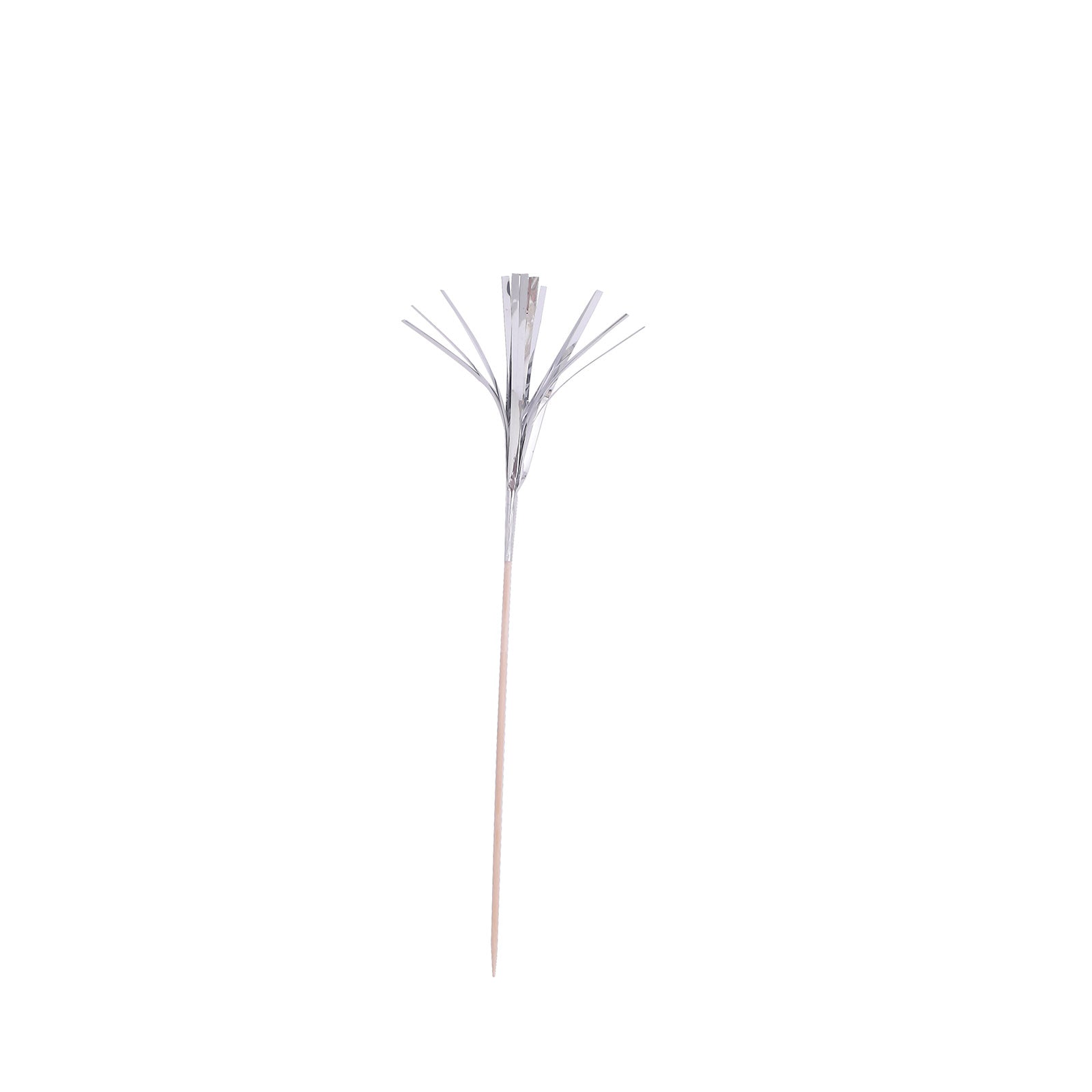 Silver firework frills cake topper on bamboo stick for decoration.