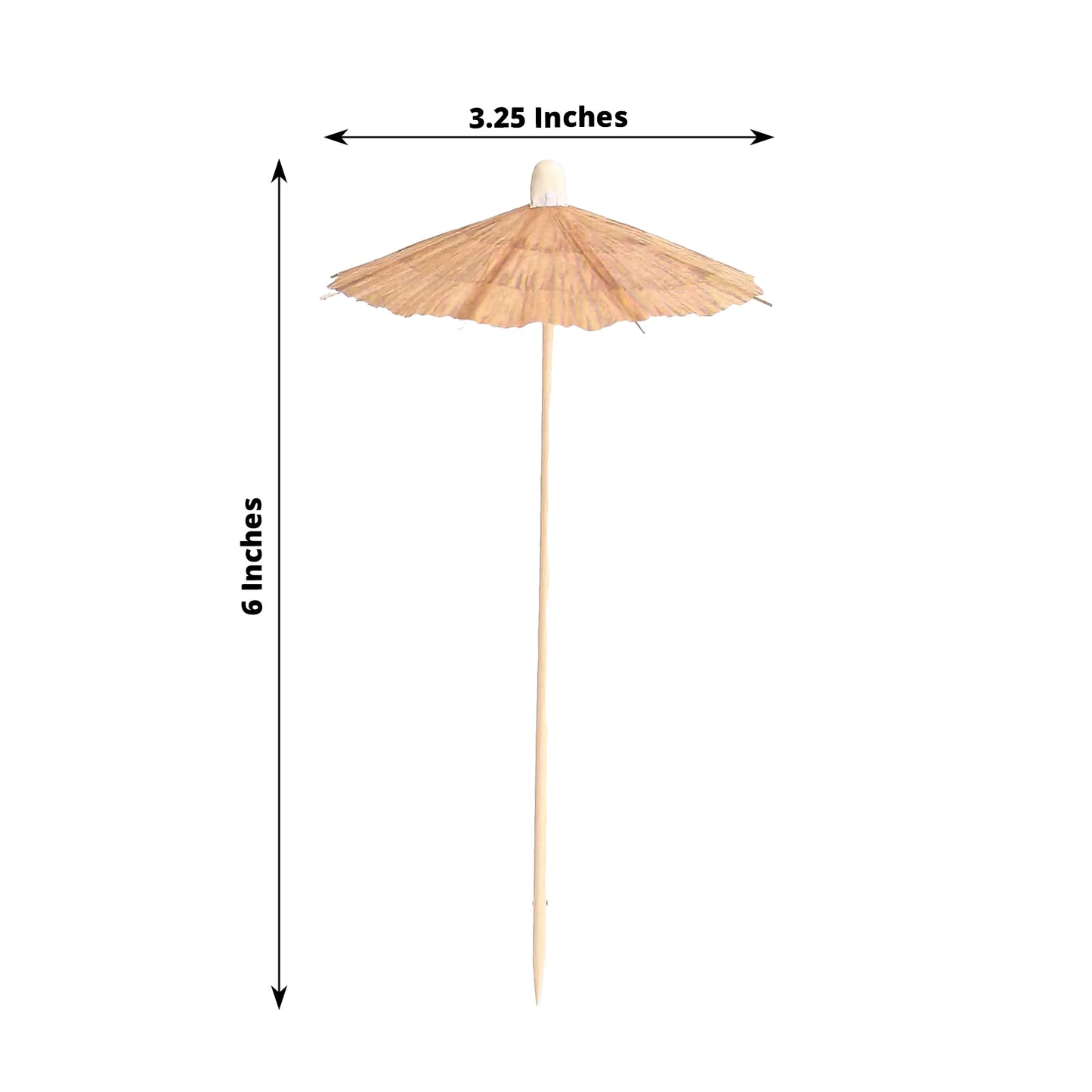 50 Pack Natural Eco Friendly Tiki Hut Paper Umbrella Cocktail Picks, 6" Biodegradable Bamboo Skewers Cocktail Sticks