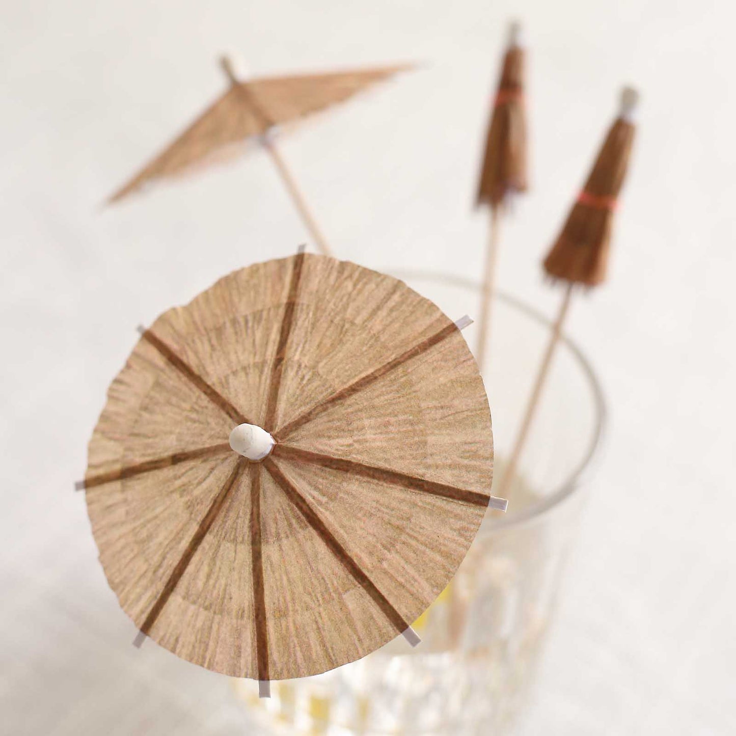 50 Pack Natural Eco Friendly Tiki Hut Paper Umbrella Cocktail Picks, 6" Biodegradable Bamboo Skewers Cocktail Sticks