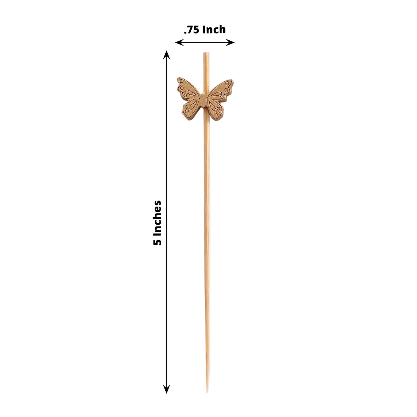 100 Pack Natural Eco Friendly Butterfly Cocktail Sticks, 5" Biodegradable Bamboo Skewers Party Picks