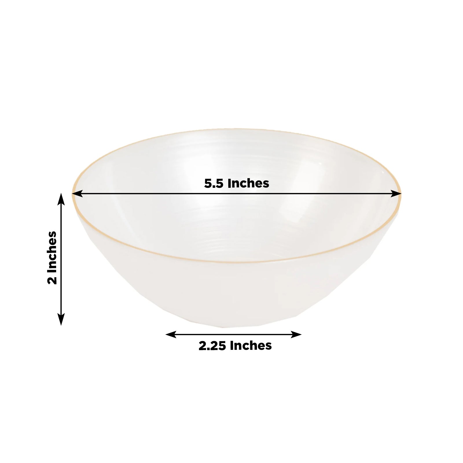 Transparent pearl white bowl with gold rim, elegant crystal-like swirl design.