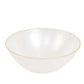 Transparent pearl white bowl with a gold rim, elegant disposable design.