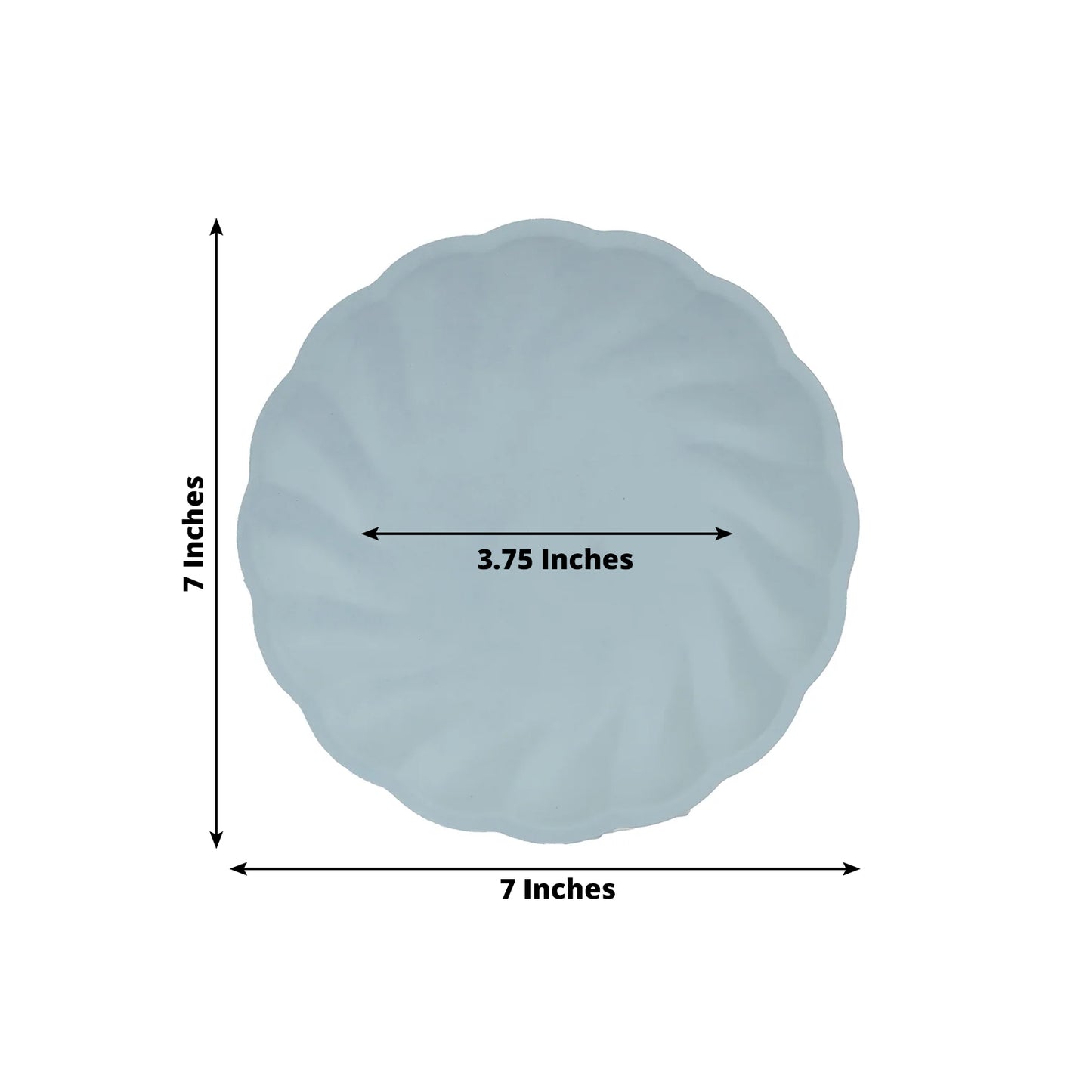 Light blue biodegradable scalloped salad plate, 7 inches in diameter.