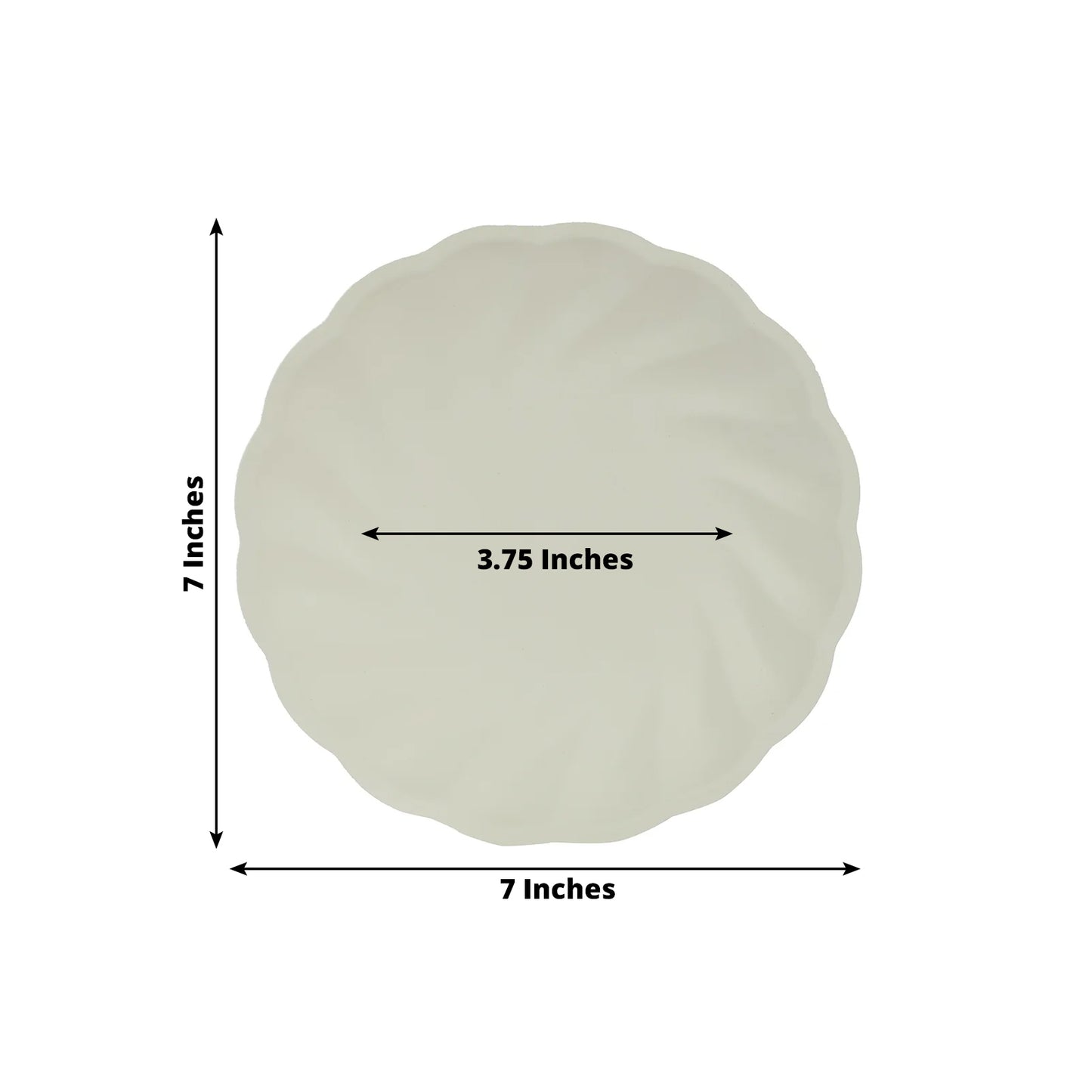 Cream biodegradable salad plate, 7" swirl scalloped design, elegant disposable tableware.