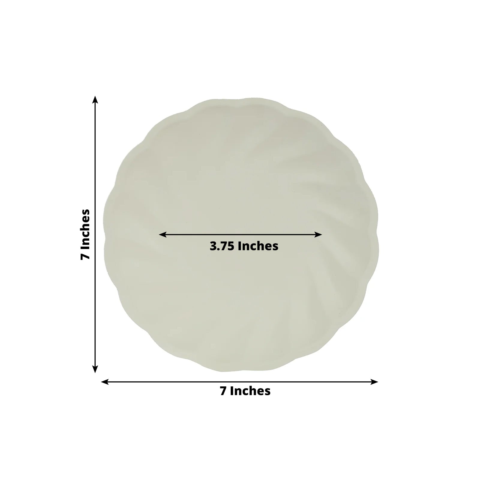 Cream biodegradable salad plate, 7" swirl scalloped design, elegant disposable tableware.