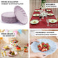 Blush biodegradable dinner plates with swirl scalloped design, elegant disposable tableware.