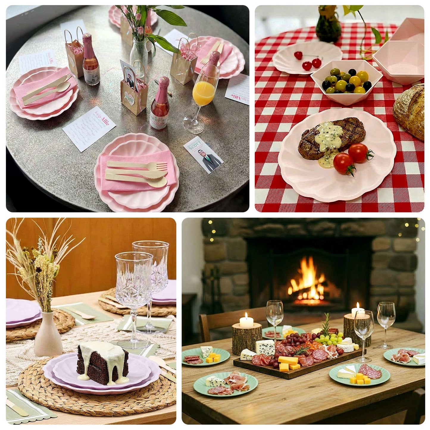 20 Pack Biodegradable Dinner Plates – 9" Swirl Scalloped Pastel Color Compostable Bamboo Party Plates, Elegant Disposable Tableware