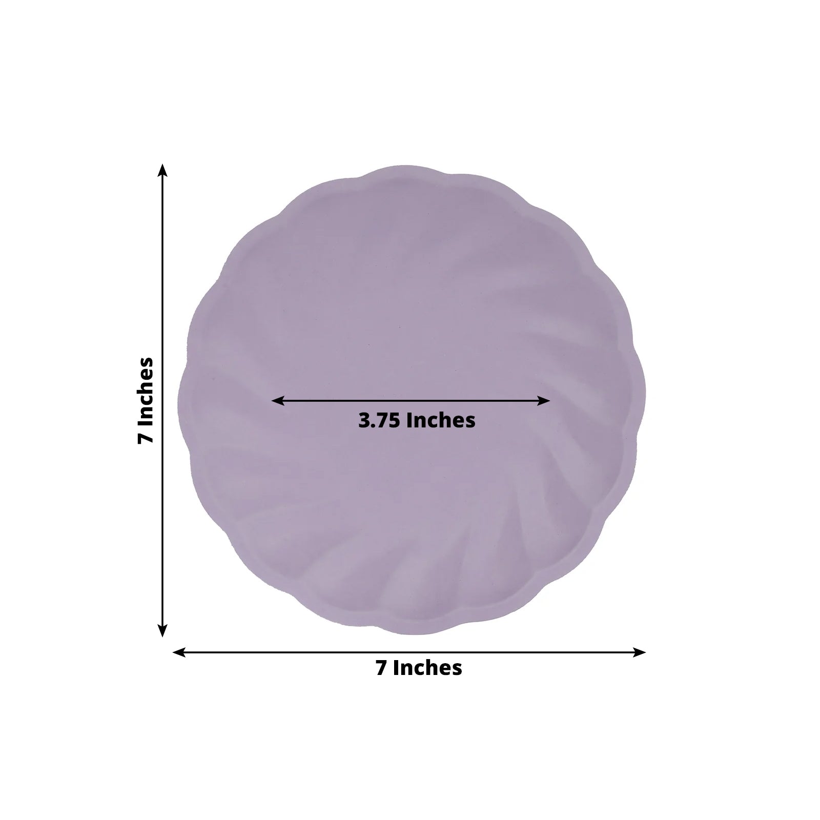 Lavender lilac biodegradable salad plate, 7" swirl scalloped design.