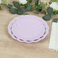 Lavender lilac biodegradable salad plates with scalloped edges.