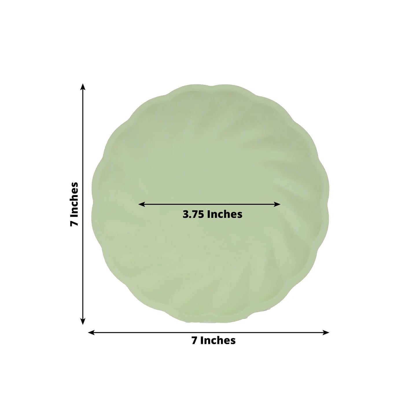Sage green biodegradable salad plate, 7" swirl scalloped design.