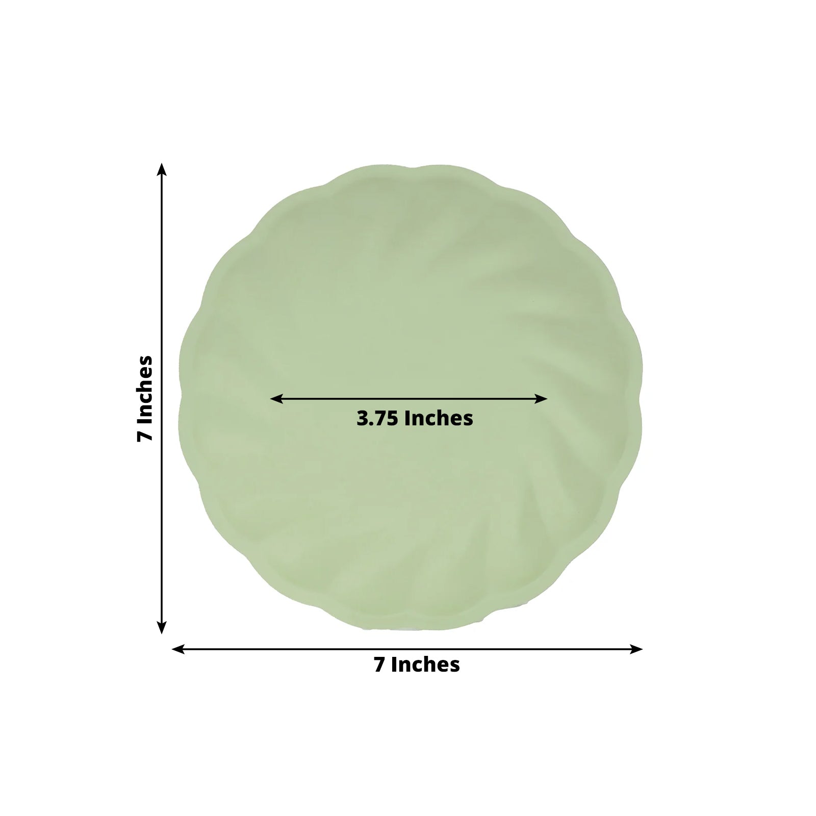 Sage green biodegradable salad plate, 7" swirl scalloped design.