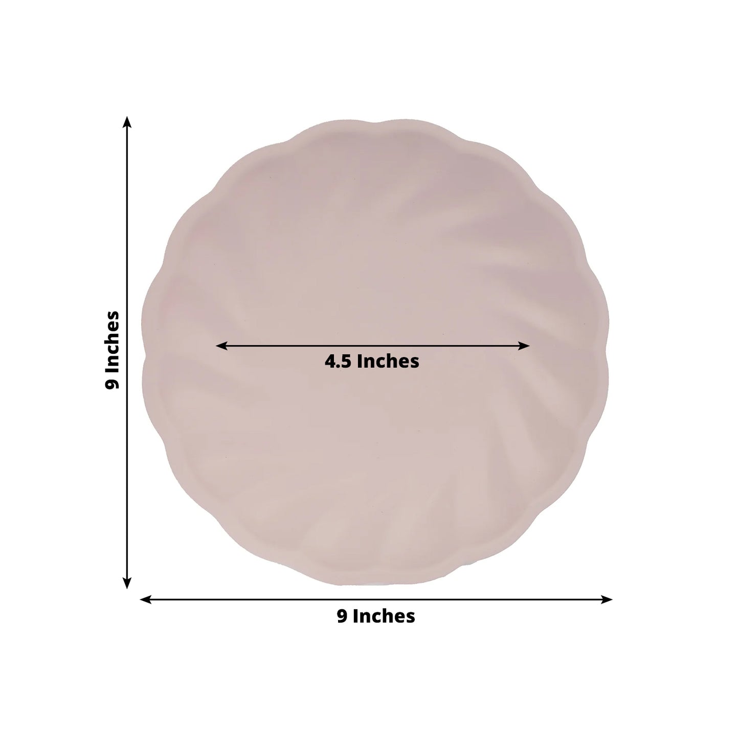 Blush biodegradable dinner plate, 9" swirl scalloped design, elegant disposable tableware.