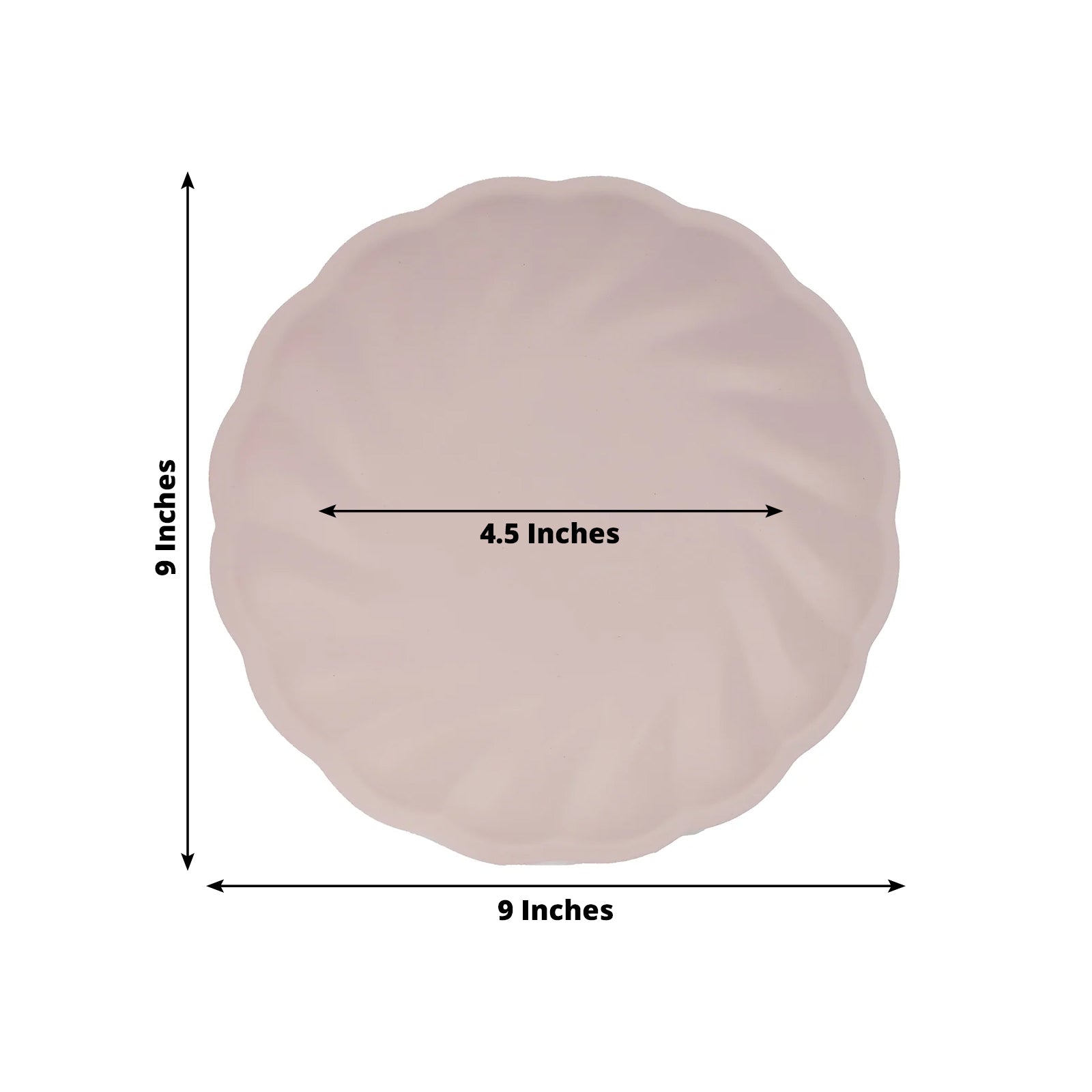 Blush biodegradable dinner plate, 9" swirl scalloped design, elegant disposable tableware.