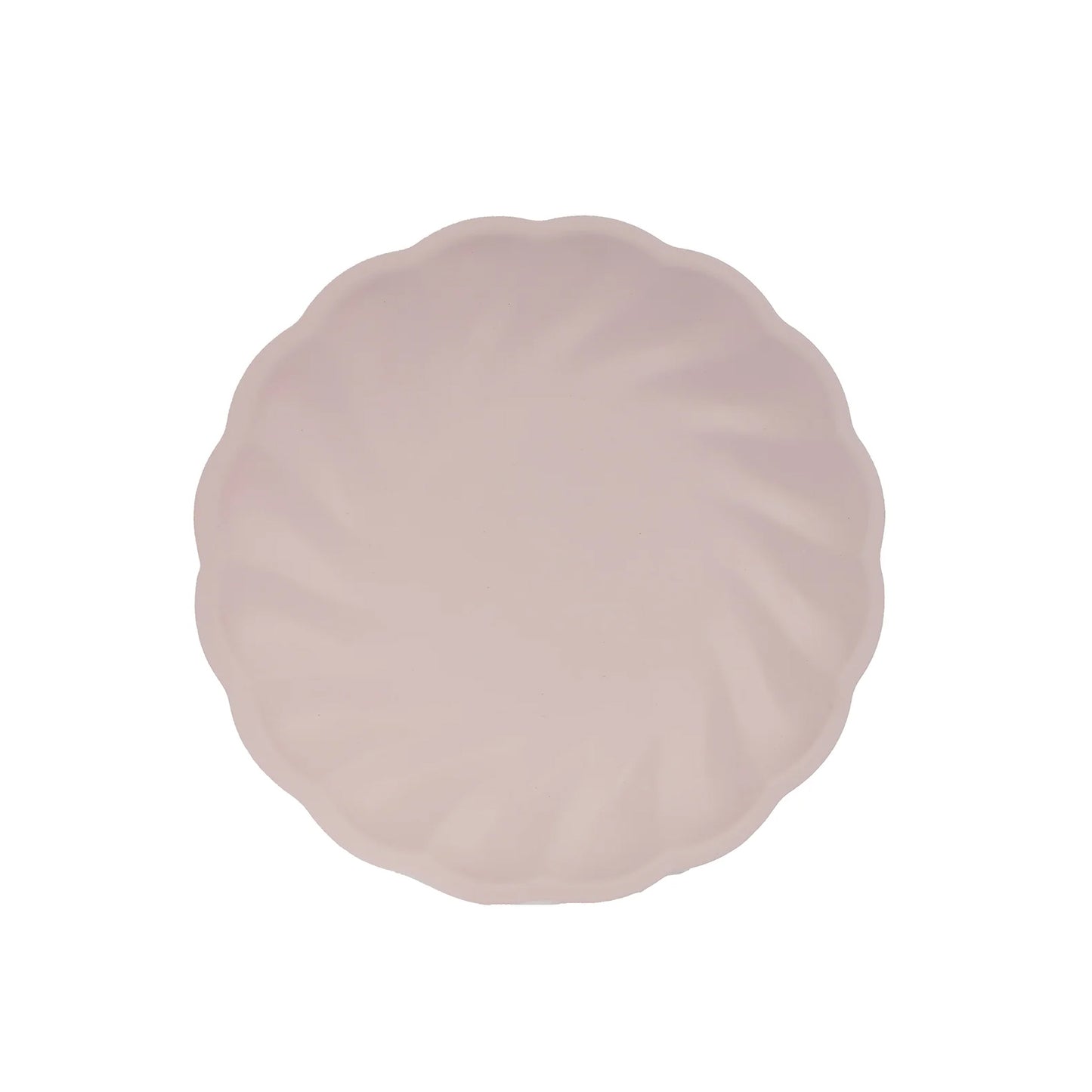 Blush biodegradable scalloped dinner plate, 9-inch compostable bamboo design.
