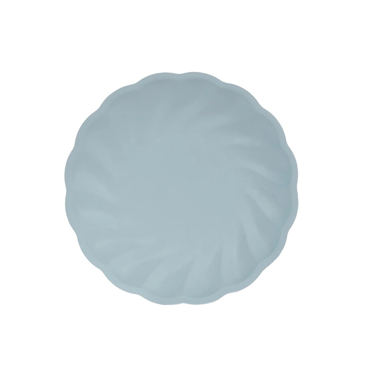 20 Pack Biodegradable Dinner Plates in Light Blue – 9" Swirl Scalloped Pastel Color Compostable Bamboo Party Plates, Elegant Disposable Tableware