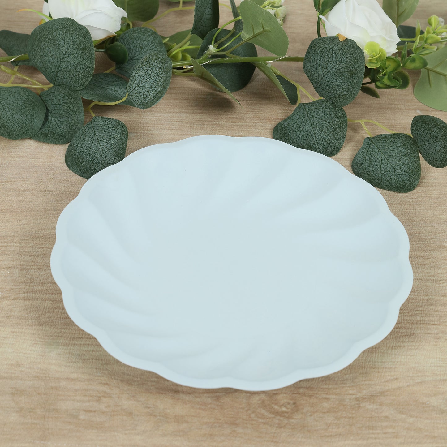 20 Pack Biodegradable Dinner Plates in Light Blue – 9" Swirl Scalloped Pastel Color Compostable Bamboo Party Plates, Elegant Disposable Tableware