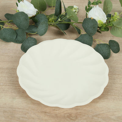 Cream Swirl Scalloped Bamboo Plates