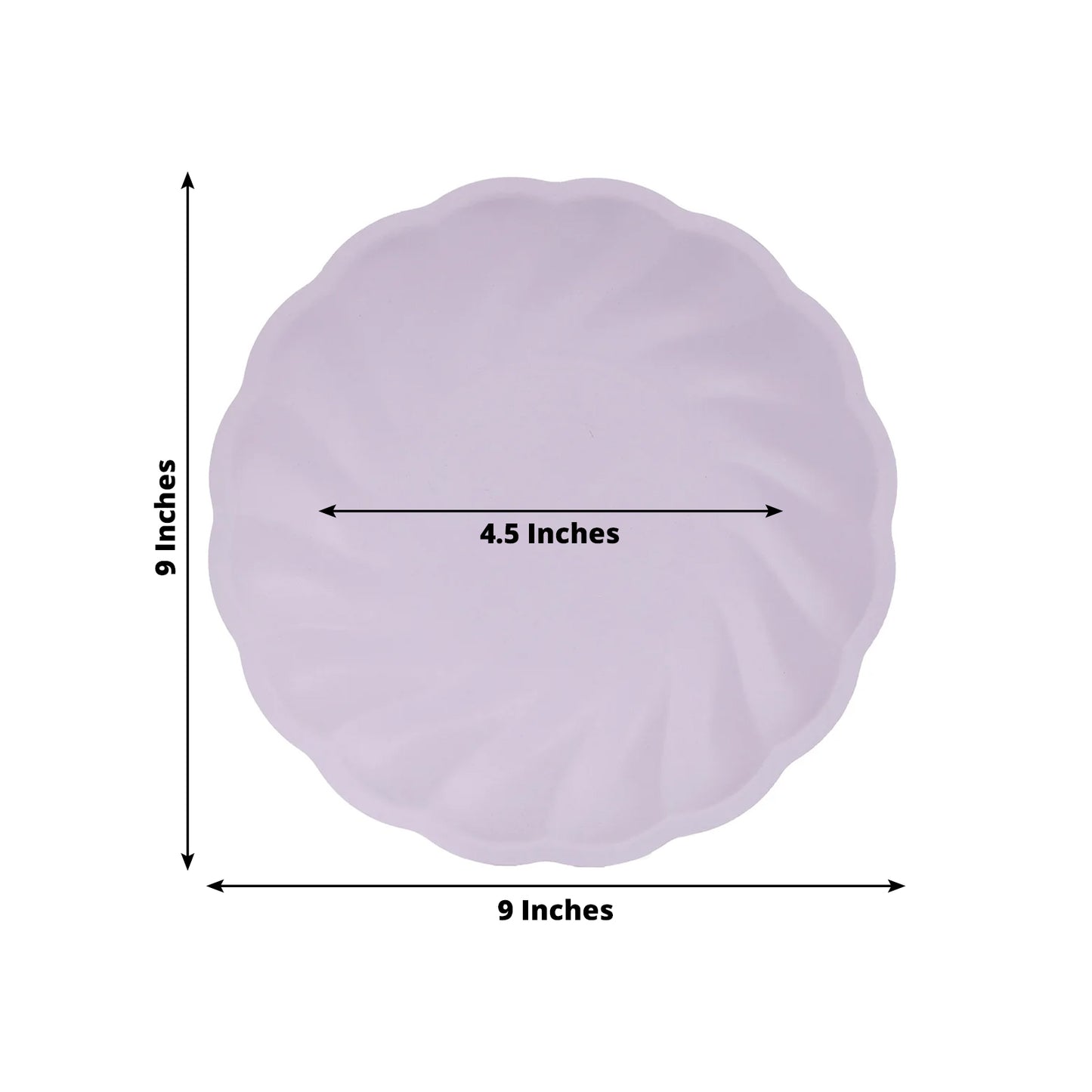 Lavender lilac biodegradable dinner plate with swirl scalloped edges.