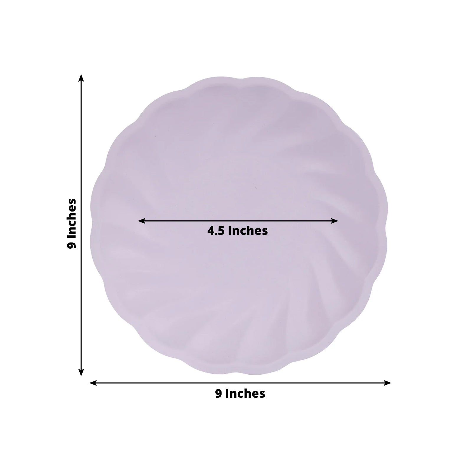 Lavender lilac biodegradable dinner plate with swirl scalloped edges.